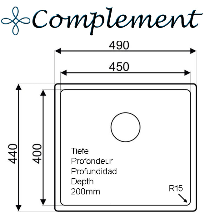 Évier de cuisine 45-40 évier de cuisine en acier inoxydable des années 50 évier de meuble avec rayon de 15 mm évier encastré, encastré ou encastré évier de cuisine en acier inoxydable brossé (CF355)