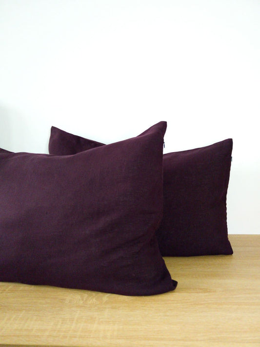 Ensemble de taies d'oreiller en lin violet foncé (2 pcs.)