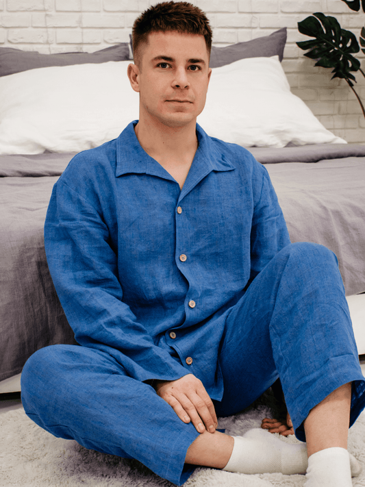 Blue Classic Soft Linen Pajama Set Unisex