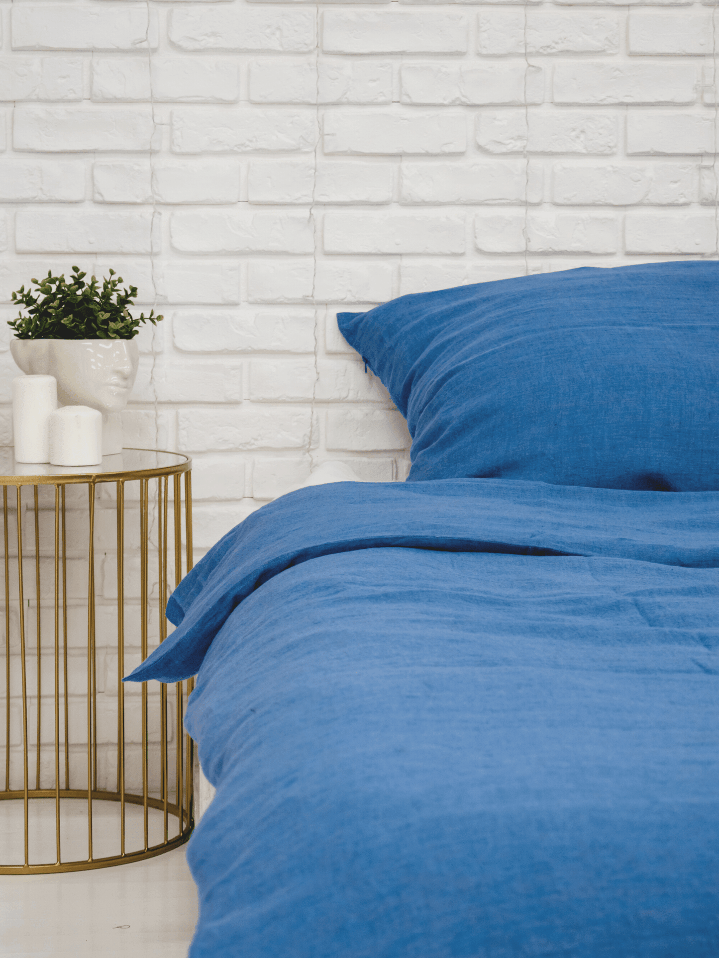 Ensemble de housse de couette en lin bleu (3 articles)