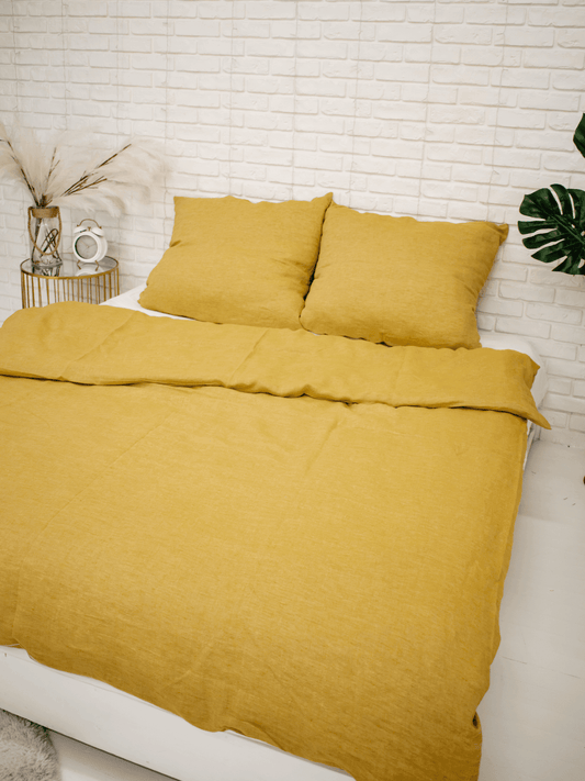 Turmeric Yellow Soft Linen Bedding Set (The set includes 4 items of yellow color)